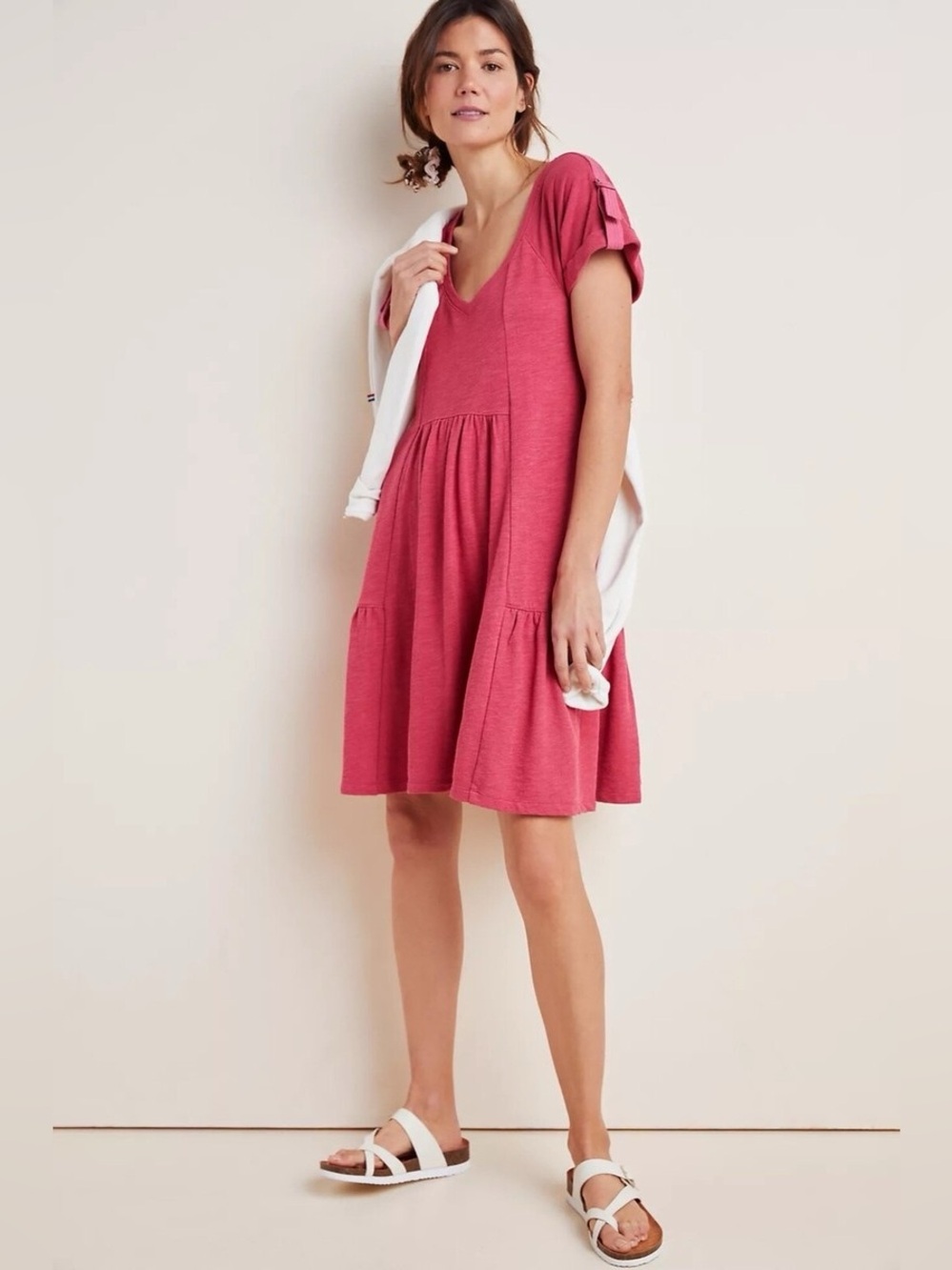 Anthropologie Saturday Sunday Kathie Pink Flounced Babydoll Dress in Size Small